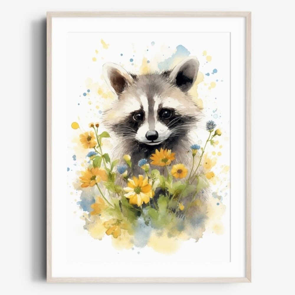 Cute Raccoon Watercolor Wall Art Illustration Print Poster Card Unframed